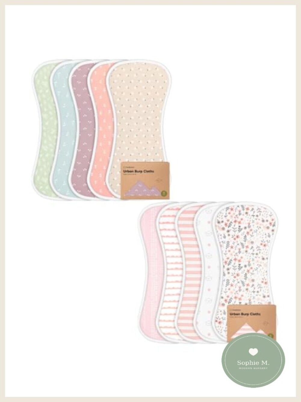 5-Pack Organic 3-Layer Burp Cloths - Figure-8 Shoulder Coverage